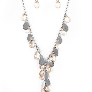 Delicate necklace w/ silver&peach teardrop charms